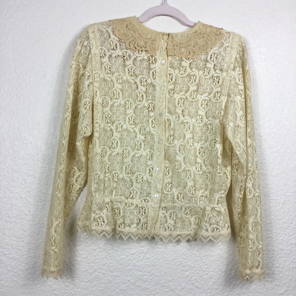 Outback Red Blouse Size S Sheer Vintage  Victorian 1970s Lace Long Sleev… - Picture 5 of 16